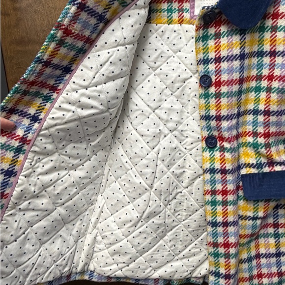 Mini Boden Multicolor Plaid Coat with Blue Collar - Picture 3 of 5